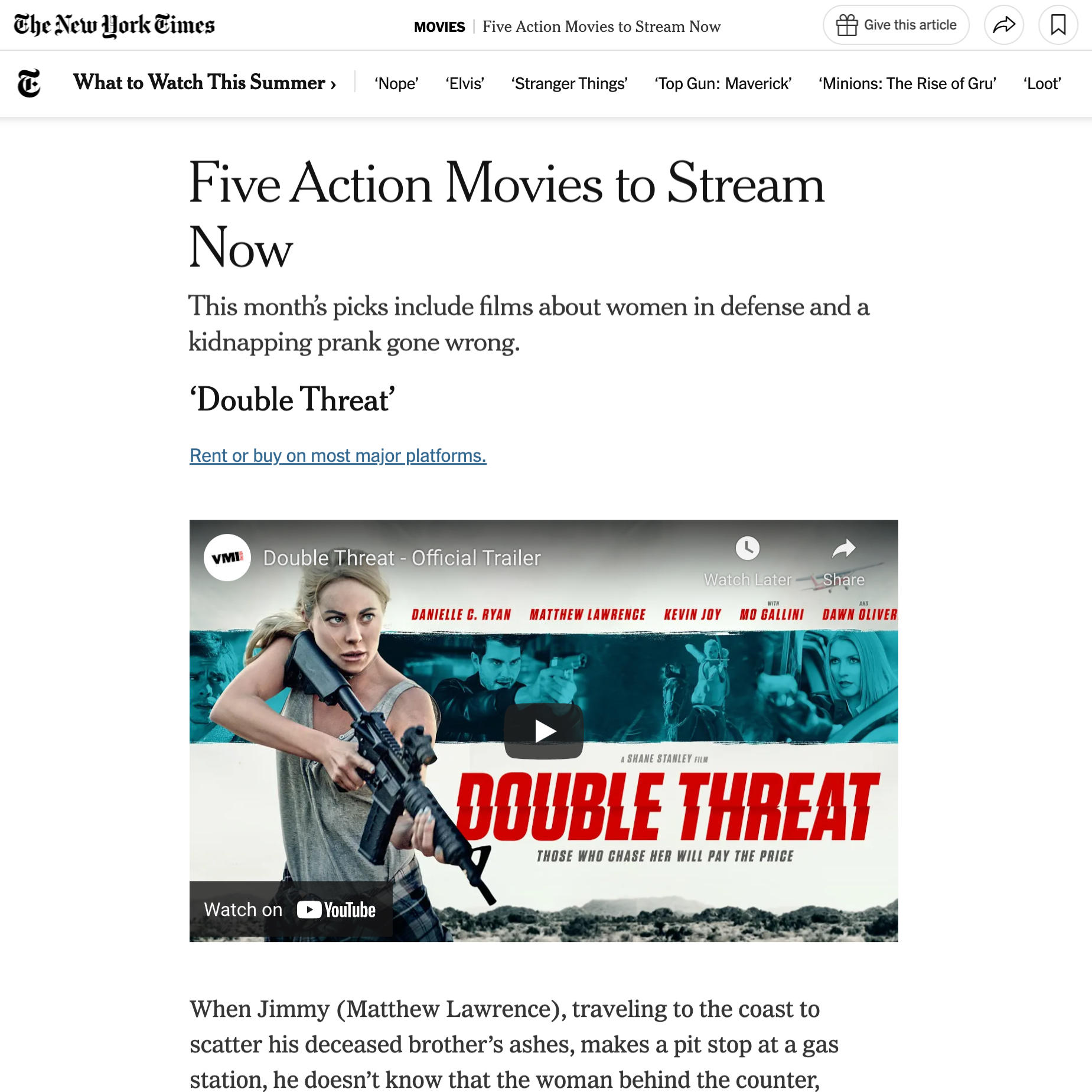 Five Action Movies to Stream Now - The New York Times